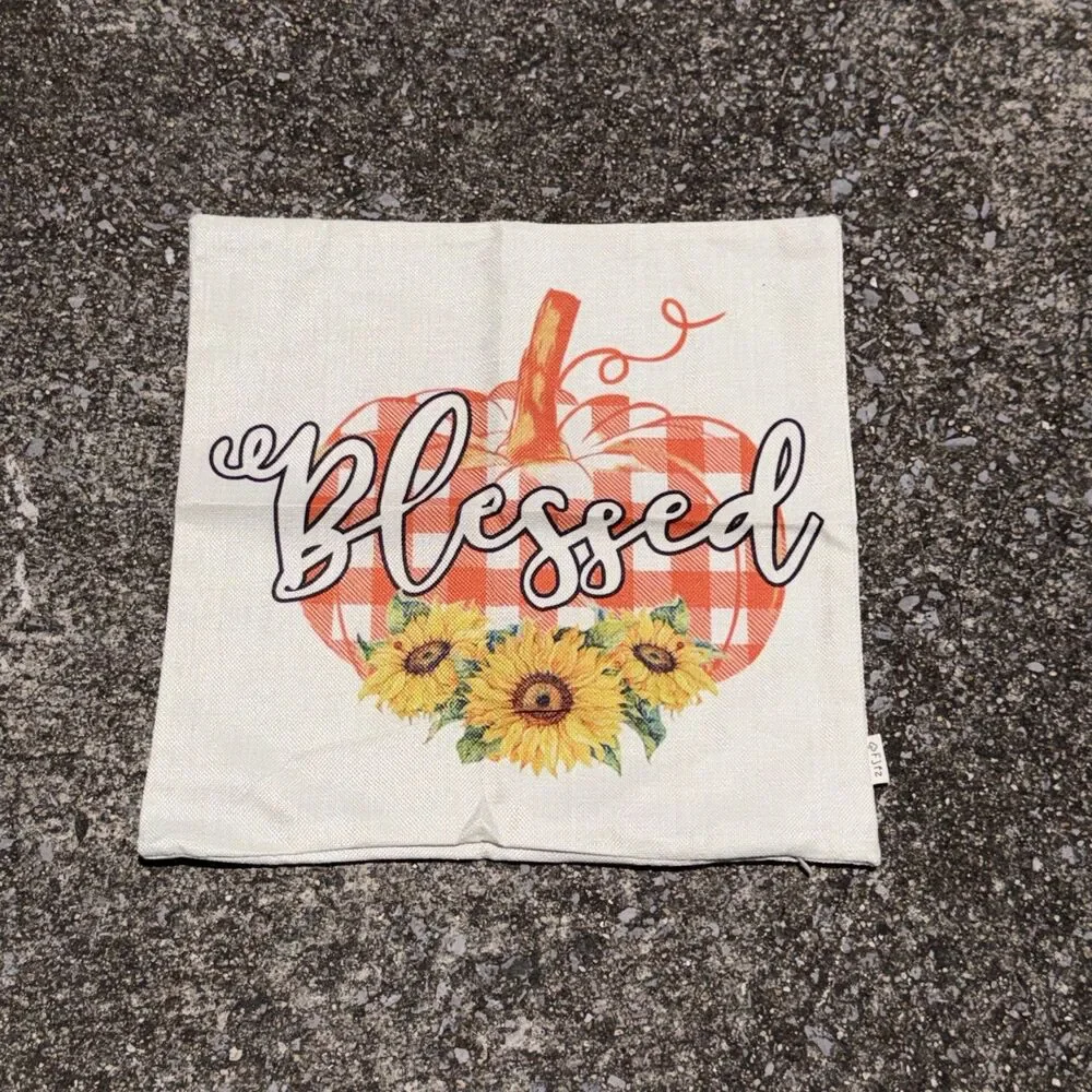 Grateful & Blessed  Cloth Zip Pillow Cover 17.5 x 17 Fall Thanksgiving